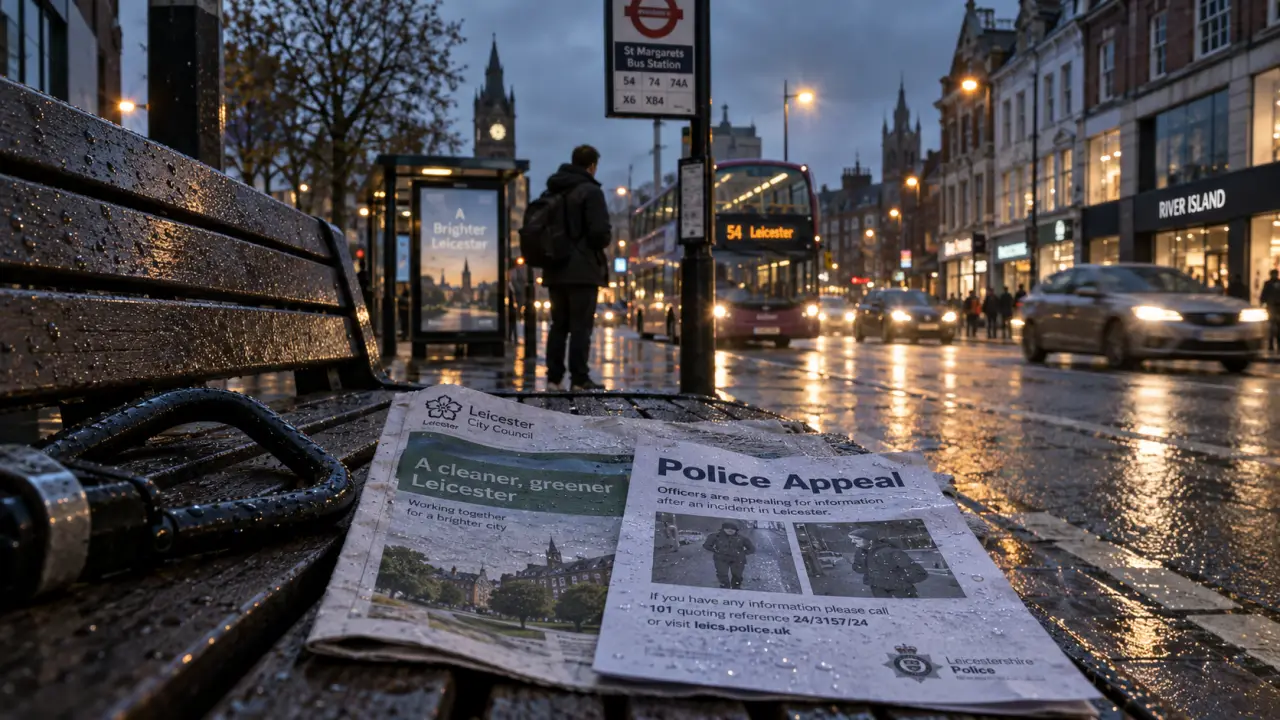 Midlands news Leicester: Police appeal notice on bench at dusk